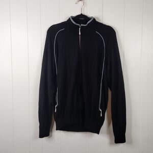 ERMENEGILDO ZEGNA 100% Wool Black Long Sleeve Full Zip Sweater Mens Size Medium